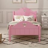 Macaron Twin Size Toddler Bed with Side Safety Rails and Headboard and Footboard, Smooth Curving Rails and Beams
