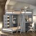 Elegant & Practical Twin over Twin Bunk Bed with Drawers, Shelves and Desk, LED Light and USB Ports, Maximum storage, Gray