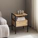 Modern Natural Rattan Wooden Nightstand/End Table/Side Table with Drawer(Set of 2)