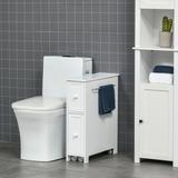 Slim Bathroom Cabinet, Freestanding Storage Cabinet Narrow Toilet Paper Holder Cabinet, Side Towel Rack with Wheels, White