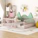 Twin/Full/Queen Size Floor Bed for Kids, Montessori Beds with Rails and Door, Metal Playhouse Bed Frame w/ Fence for Boys Girls