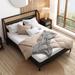 Rattan Wood Platform Bed Queen Bed Frame with Wingback Headboard, Double Bed for Master Bedroom, Wood Slat Support