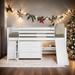 Twin Size Low Loft Bed with Bookcases, Stoarage Bed with 3-tier Drawers, Pine Wood Bed with Convertible Ladder and Slide, White