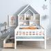 White Twin House Platform Bed Frame w/ 2 Drawers & Fence Guardrails