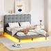 Thick & Soft Fabric and Button-tufted Design Platform Bed with LED Frame