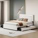 Queen Size Upholstered Platform Bed with Headboard and 4 Storage Drawers, Headboard with LED Light and Rivet-Decorated