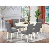 East West Furniture Kitchen Set Contains an Oval Dining Table and Chairs, Linen White (Pieces Options)