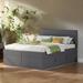 2 Storage Underneath Platform Bed, Queen Size Wooden Upholstered Bed with Headboard, Floor Bed with Sturdy Frame, Gray