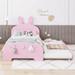 Wood Twin Size Platform Bed with Cartoon Ears Shaped Headboard and Trundle