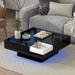 LED Coffee Table, Modern Square Cocktail Table Center Table with Detachable Tray and Plug-in 16-Color LED Lights Remote Control