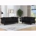 80" Chesterfield Sofa Black Velvet, 3-Seater Sofa + Loveseat Set Tufted Couch with Rolled Arms and Nailhead for Living Room