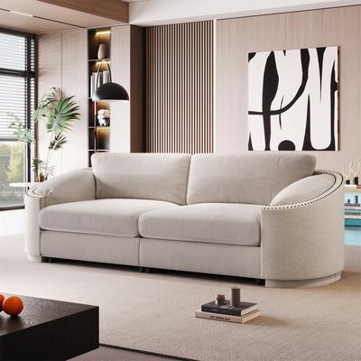 Merax Stylish Sofa with Semilunar Arm, Rivet Detailing, and Solid Frame