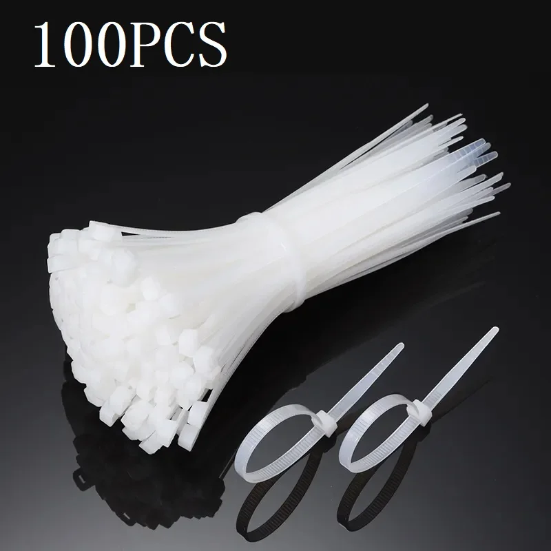 100 Stück selbstsichernde Kunststoff-Nylon-Kabelbinder, schwarz, 4 x 300 Kabelbinder-Befestigungsring, 3 x 80, 3 x 100, 3 x 120, 3 x 150, 3 x 200 Kabelbinder-Reißverschluss Image