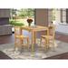 East West Furniture Dining Set Contains a Square Wooden Table and 2 Kitchen Chairs, Oak - PBGR3-OAK-W