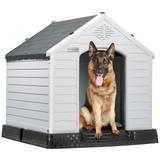 BOSSIN Plastic Dog House Kennel for Small to Large Sized Dogs, Indoor Outdoor Insulated Puppy Shelter with Elevated Floor