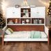 Solid Wood Multiple Storage Twin Size Platform Bed with shelves and Cabinet with Door Bedroom Furniture, White+Walnut