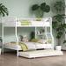 Contemporary & Simple Style Full XL Over Queen Metal Bunk Bed with Twin Size Trundle, Save Space or Split Into 2 Beds, White