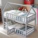 Pine Wood Twin over Twin House Shape Bunk Bed with Fence and Door, Grey