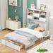 Queen Size Murphy Bed with Bookcase, Bedside Shelves and a Big Drawer, White