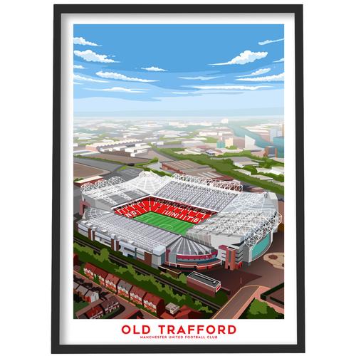 Manchester United Old Trafford Luftbild-Illustration, gerahmter Druck – A3