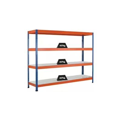 PROREGAL Weitspannregal mit Stahlpaneelen Z1 | HxBxT 304,8x214,6x92,6cm | 4 Ebenen | Fachlast 437kg | Blau/Orange/Verzinkt Image