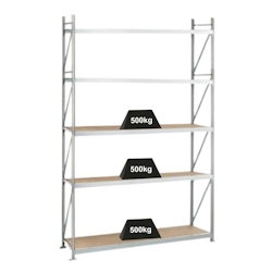 PROREGAL Weitspannregal mit Spanplatten WS 3000 | Grundregal | HxBxT 300x225x100cm | 5 Ebenen | Fachlast 500kg | Verzinkt Image