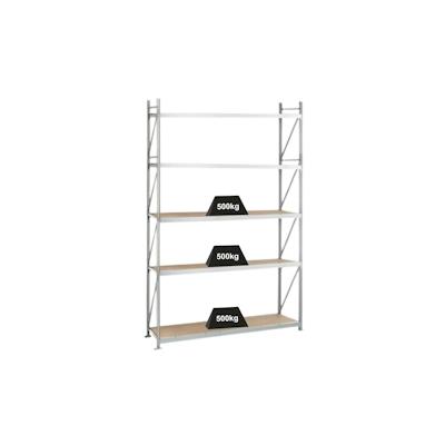 PROREGAL Weitspannregal mit Spanplatten WS 3000 | Grundregal | HxBxT 300x250x80cm | 5 Ebenen | Fachlast 500kg | Verzinkt Image