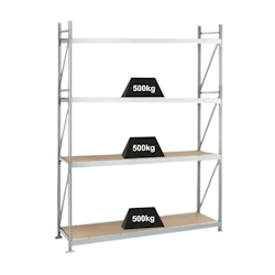 PROREGAL Weitspannregal mit Spanplatten WS 3000 | Grundregal | HxBxT 250x150x80cm | 4 Ebenen | Fachlast 500kg | Verzinkt Image