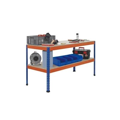 PROREGAL Werkbank mit Lagerebene | HxBxT 99x184x93cm | Fachlast Arbeitsebene 320kg | Blau/Orange Image
