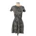 Old Navy Casual Dress - Mini Crew Neck Short sleeves: Gray Leopard Print Dresses - Women's Size X-Small