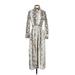 Topshop Casual Dress - Midi Collared 3/4 sleeves: Silver Snake Print Dresses - Women's Size 2