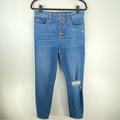 J. Crew Jeans | J Crew Skinny Jeans Womens 29 Button Fly Denim High Rise Blue Distressed Holes | Color: Blue | Size: 29