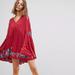 Free People Dresses | Free People Te Amo Mini Dress Nwt Flared Sleeve Embroidered Red Combo | Color: Red | Size: M