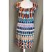 Jessica Simpson Dresses | Jessica Simpson Fit & Flare Geometric Print Cut Out Back Dress Size 4 | Color: Blue/Orange | Size: 4