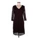 Liz Claiborne Casual Dress - Shift V-Neck 3/4 sleeves: Burgundy Print Dresses - Women's Size 8