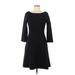 J.Crew Casual Dress - A-Line Boatneck 3/4 sleeves: Black Print Dresses - Women's Size 10