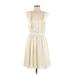 Banana Republic Casual Dress - A-Line Crew Neck Short sleeves: Ivory Solid Dresses - Women's Size 4