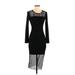 BCBGeneration Casual Dress - Midi Crew Neck Long sleeves: Black Print Dresses - Women's Size X-Small