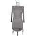 Forever 21 Casual Dress - Mini High Neck 3/4 sleeves: Gray Marled Dresses - Women's Size Medium