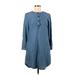 Hinge Casual Dress - A-Line Crew Neck 3/4 sleeves: Blue Solid Dresses - Women's Size Small