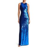 Hasia Sleeveless Sequin Column Gown - Blue - Halston Heritage Dresses