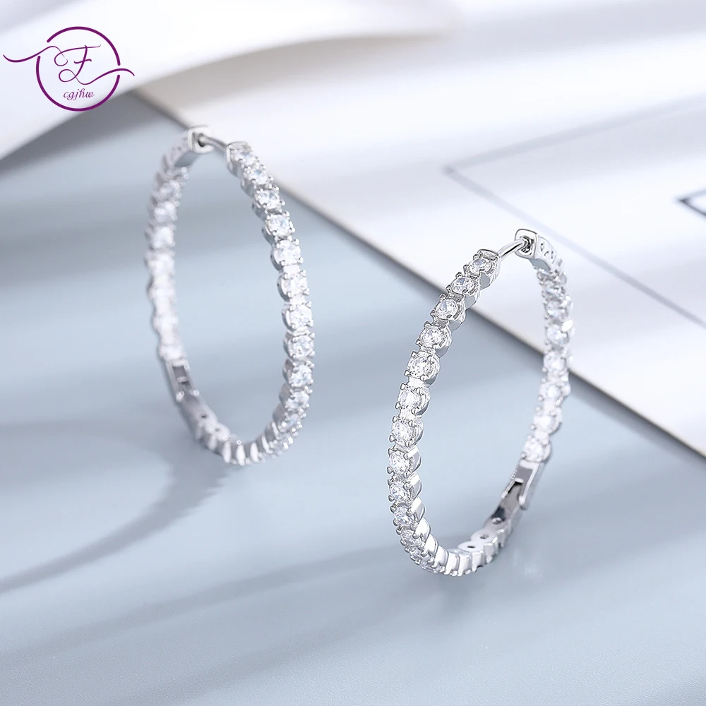 39mm S925 Silber Großen Kreis Creolen Für Frauen Mode Hochzeit Edlen Schmuck C Hoop Ohrring