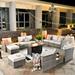 HOOOWOOO 13-piece Wicker Rattan Patio Sectional Conversation Set with Fire Pit
