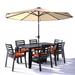 LeisureMod Chelsea Modern 7-Piece Outdoor Dining Set in Black Aluminum