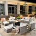 HOOOWOOO 13-piece Wicker Rattan Patio Sectional Conversation Set with Fire Pit