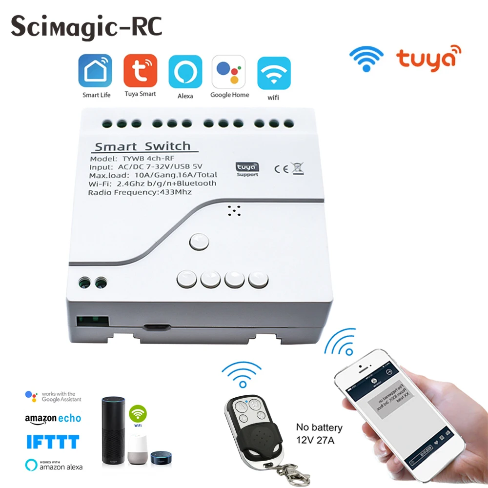 4CH RF Smart Switch AC85-250V DC7-32V WIFI Tuya Fernbedienung 433 Licht Schalter 10A Rele Relais Selbst-Locking Interlock Tipp Image