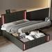 Full or Queen Size Upholstered PU Leather Platform Bed Frame with LED Lights, Hydraulic Storage Bed with USB Ports