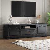 Black TV Stand Table for 60+" TV with 1 Shelf, 1 Drawer and 2 Cabinets, Media Entertainment Center Furniture for Living Room