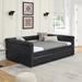 Daybed with Upholstered Tufted Sofa Bed, with Button and Copper Nail on Arms,Full Daybed & Twin Trundle, PU Black