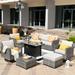 HOOOWOOO 10-piece Rattan Wicker Sectional Sofa Patio Furniture Set with Fire Pit Table